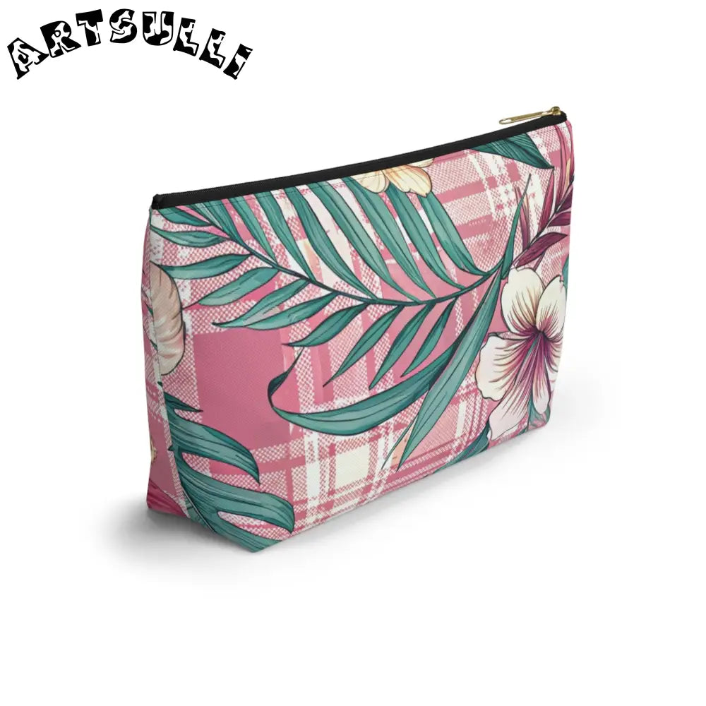 JAKKOUTTHEBXX Plaid x Floral Burgundy and Green Accessory Pouch w