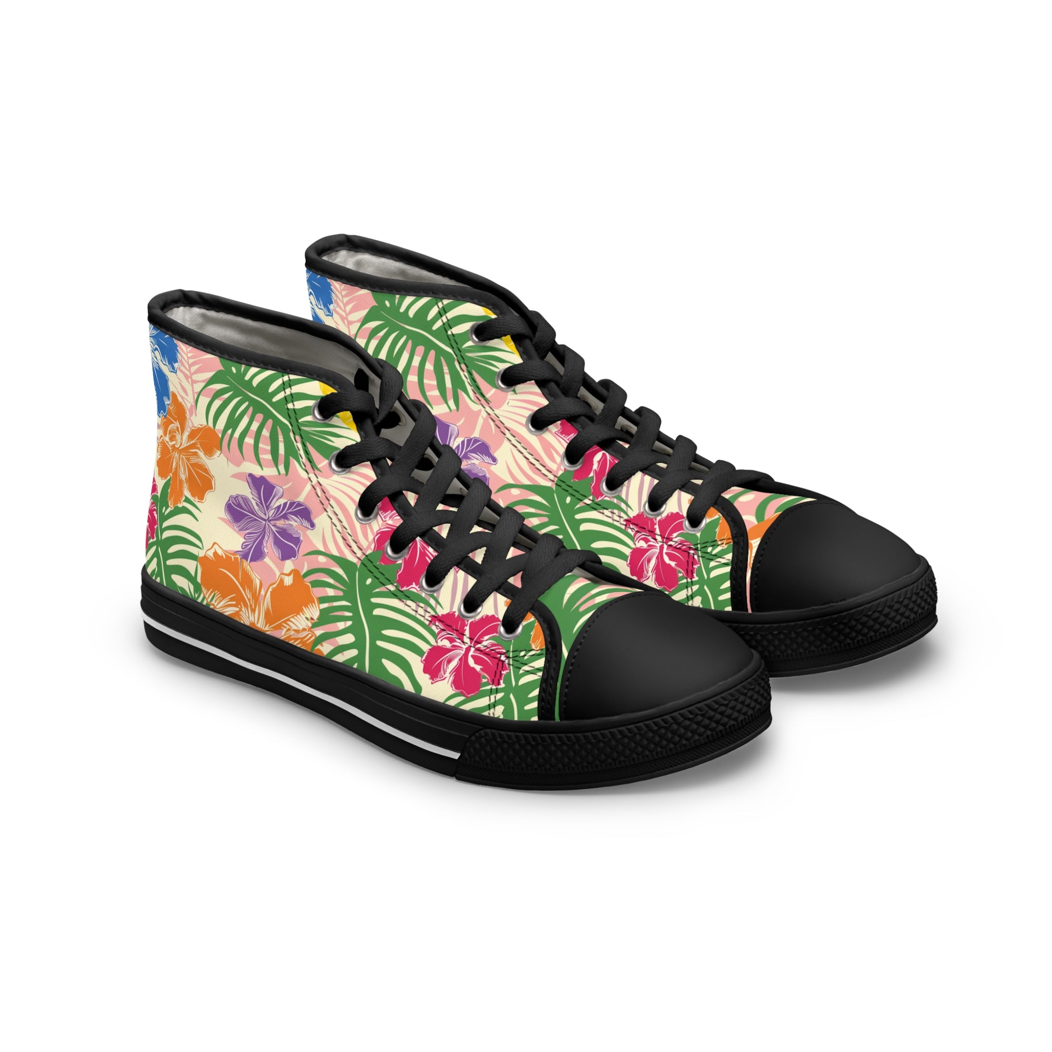 Blooming Tropical Flowers Women's High Top Sneakers, Artsulli - Art is Long, Life is Short, Shoes, Size, US 5.5, Color, Black sole, , , 26355490976567780629