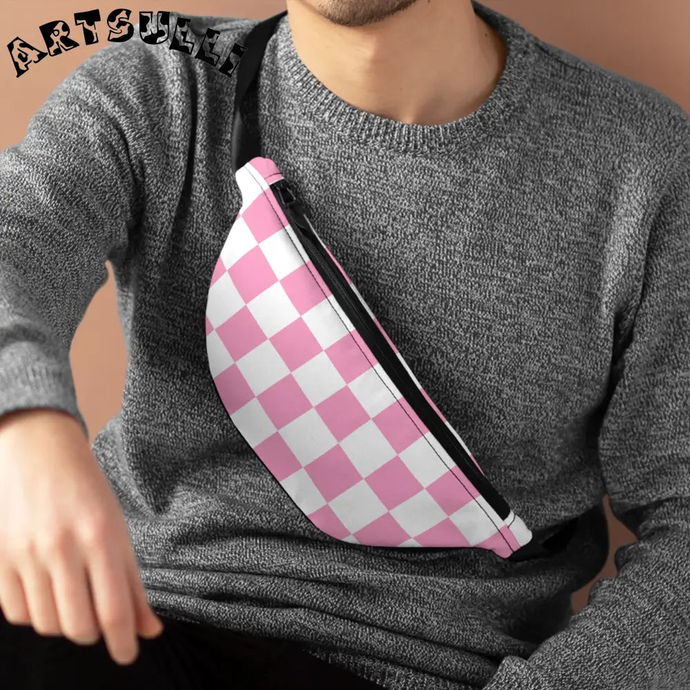 JAKKOUTTHEBXX Checkerboard Hot Pink and White Fanny Pack