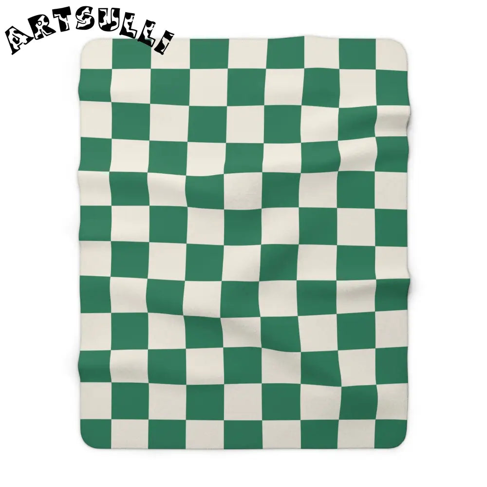 JAKKOUTTHEBXX Checkerboard II Dark Green Sherpa Fleece Blanket