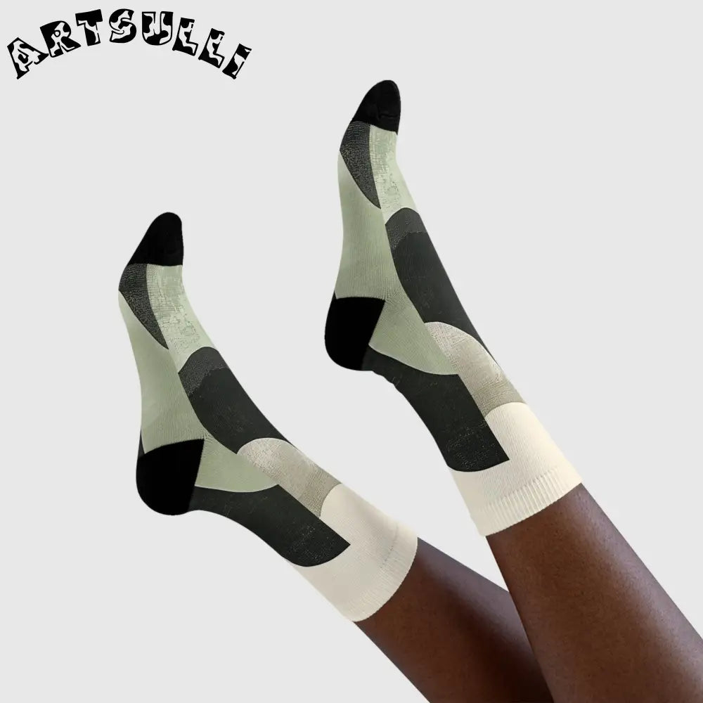 JAKKOUTTHEBXX Abstract Black and Sage Green Sublimation Crew Socks