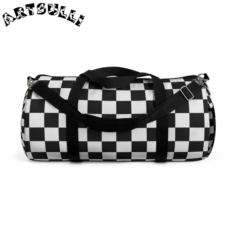 JAKKOUTTHEBXX Checkerboard White and Black Duffel Bag JAKKOUTTHEBXX