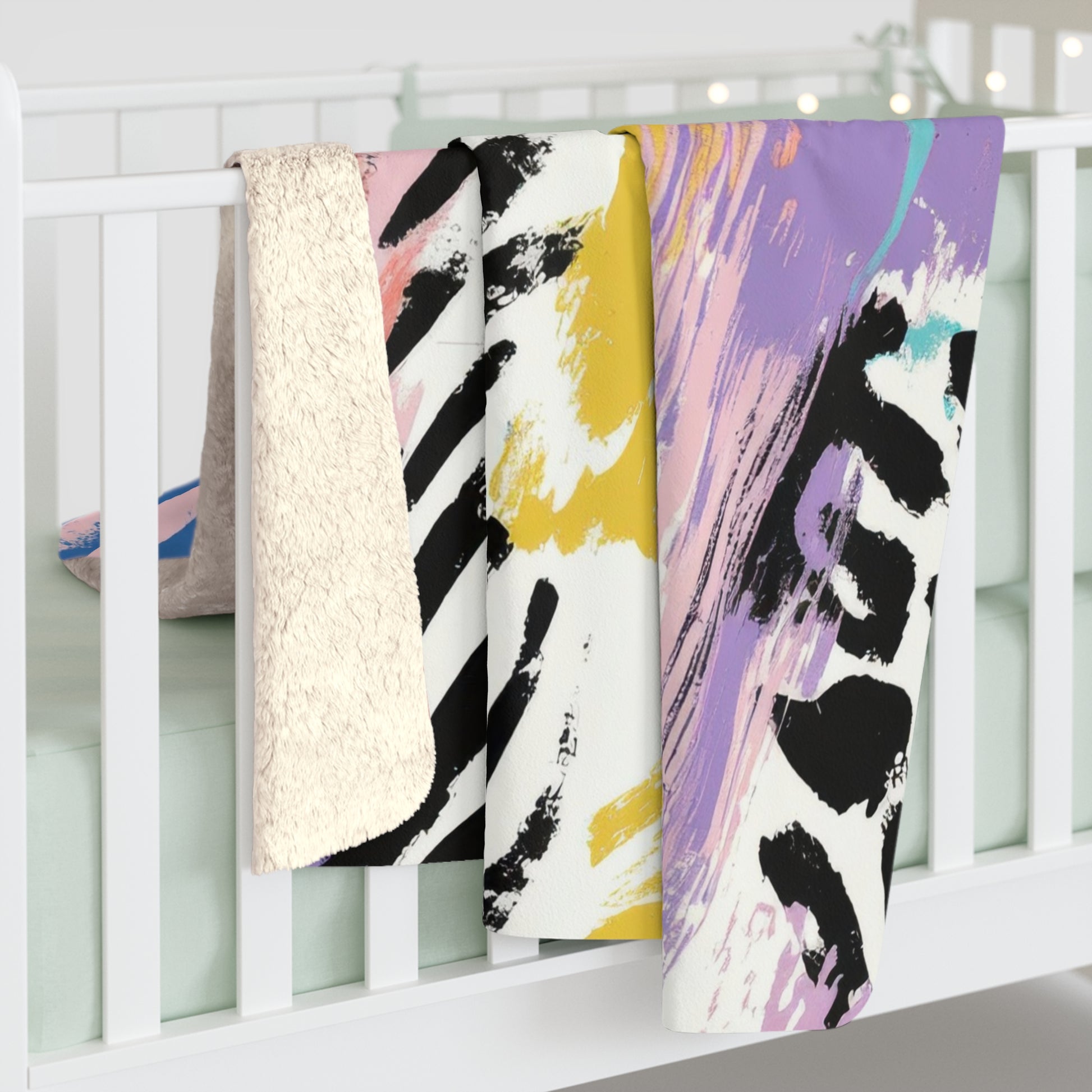 Wild Zebra Stripes x Paint Brush Strokes Multi-Color II Sherpa Fleece Blanket, Artsulli - Art is Long, Life is Short, Home Decor, , , , , , , 