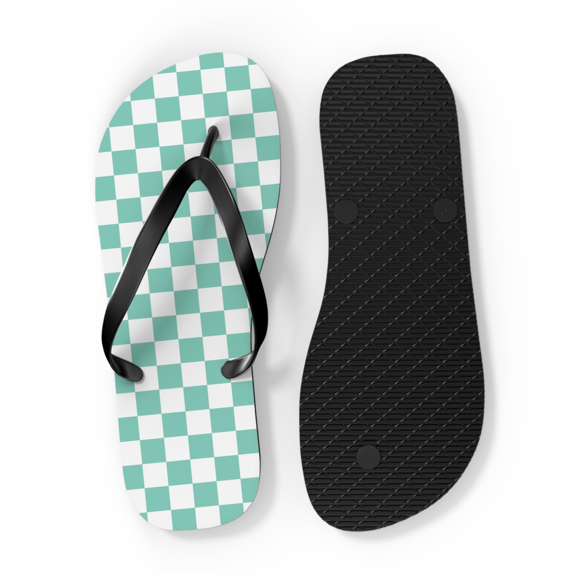 Checkerboard Light Green Flip Flops, Artsulli - Art is Long, Life is Short, Shoes, , , , , , , 