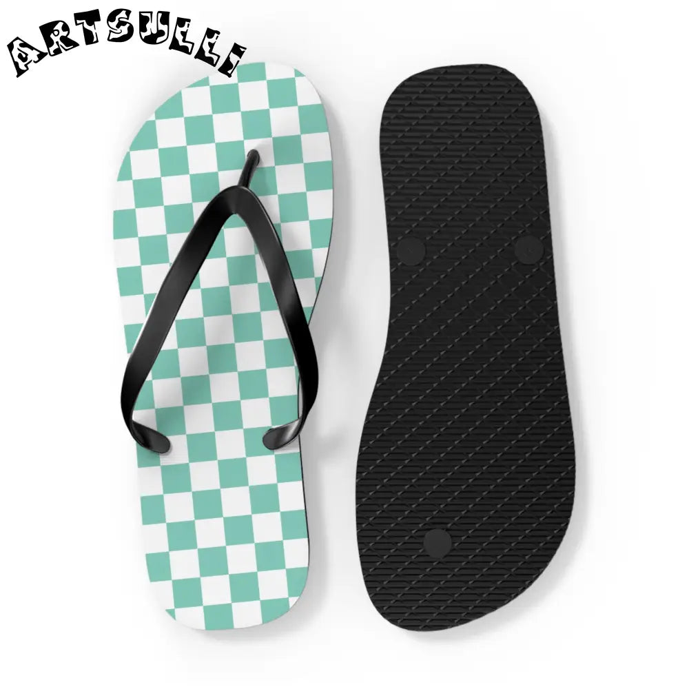 JAKKOUTTHEBXX Checkerboard Light Green Flip Flops JAKKOUTTHEBXX