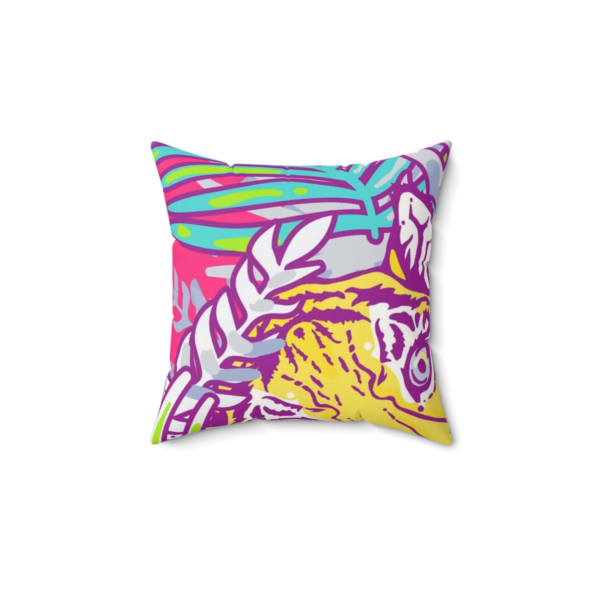 Tropical Floral Tigers Torquise and Purple Faux Suede Square Pillow, Artsulli - Art is Long, Life is Short, Home Decor, , , , , , , 