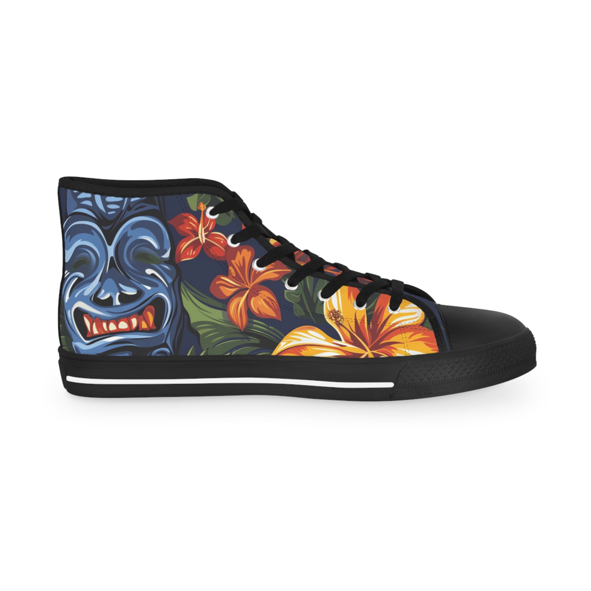 Tiki Bloom Navy Men's High Top Sneakers, Artsulli - Art is Long, Life is Short, Shoes, , , , , , , 