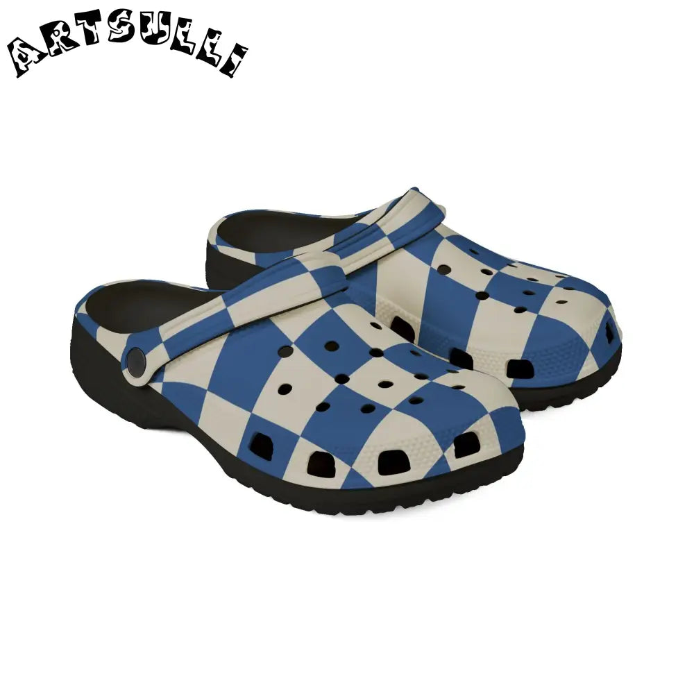 JAKKOUTTHEBXX Checkerboard Blue EVA Foam Rubber Shoes (AOP)
