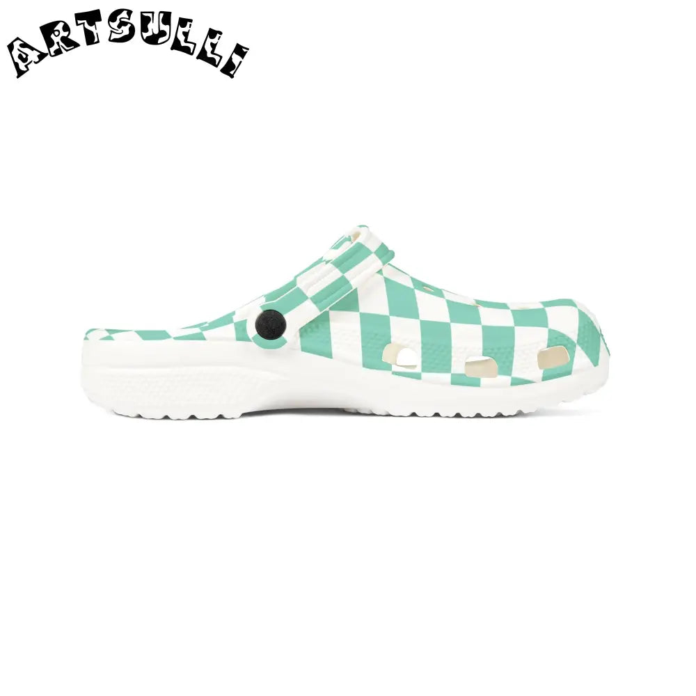 JAKKOUTTHEBXX Checkerboard Light Green EVA Foam Rubber Shoes (AOP)