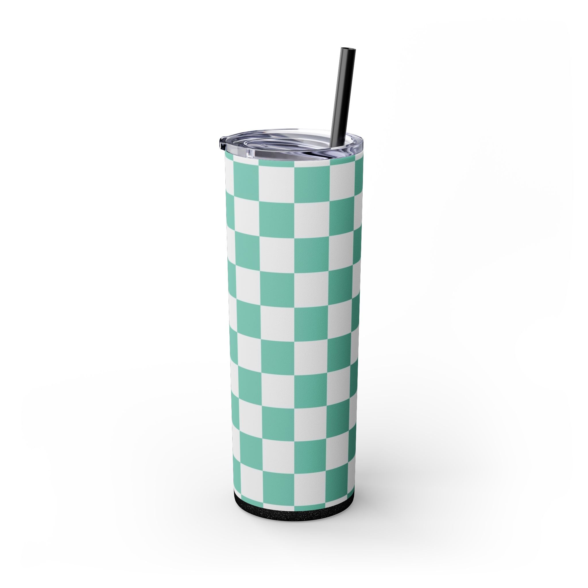 Checkerboard Light Green Skinny Tumbler with Straw, 20oz, Artsulli - Art is Long, Life is Short, Mug, , , , , , , 