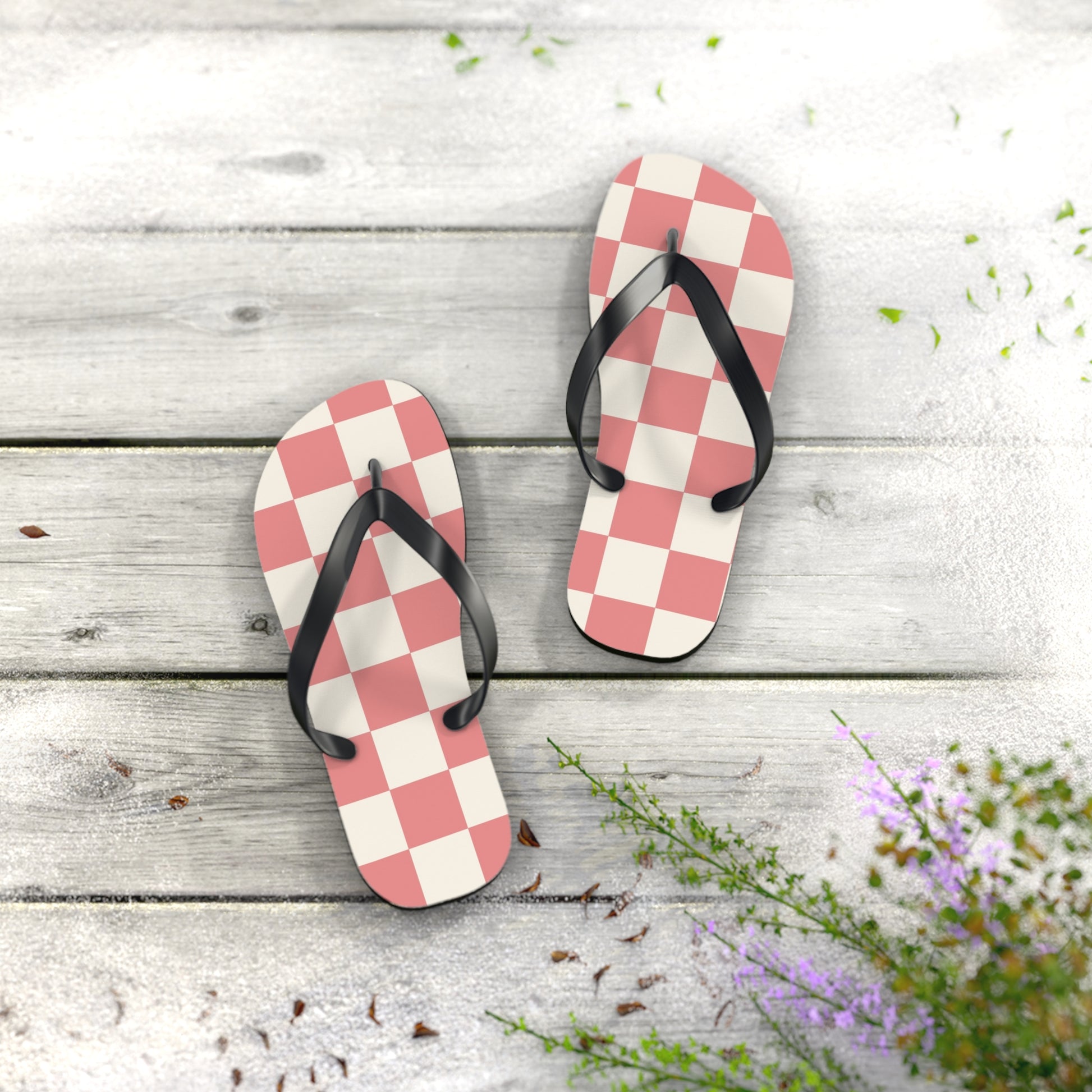 Retro Checkered Grassland Sprites Flip Flops, Artsulli - Art is Long, Life is Short, Shoes, , , , , , , 