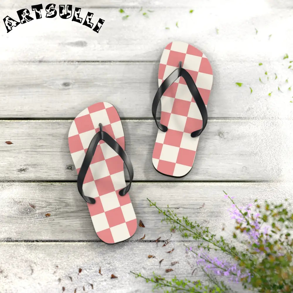 JAKKOUTTHEBXX Retro Checkered Grassland Sprites Flip Flops