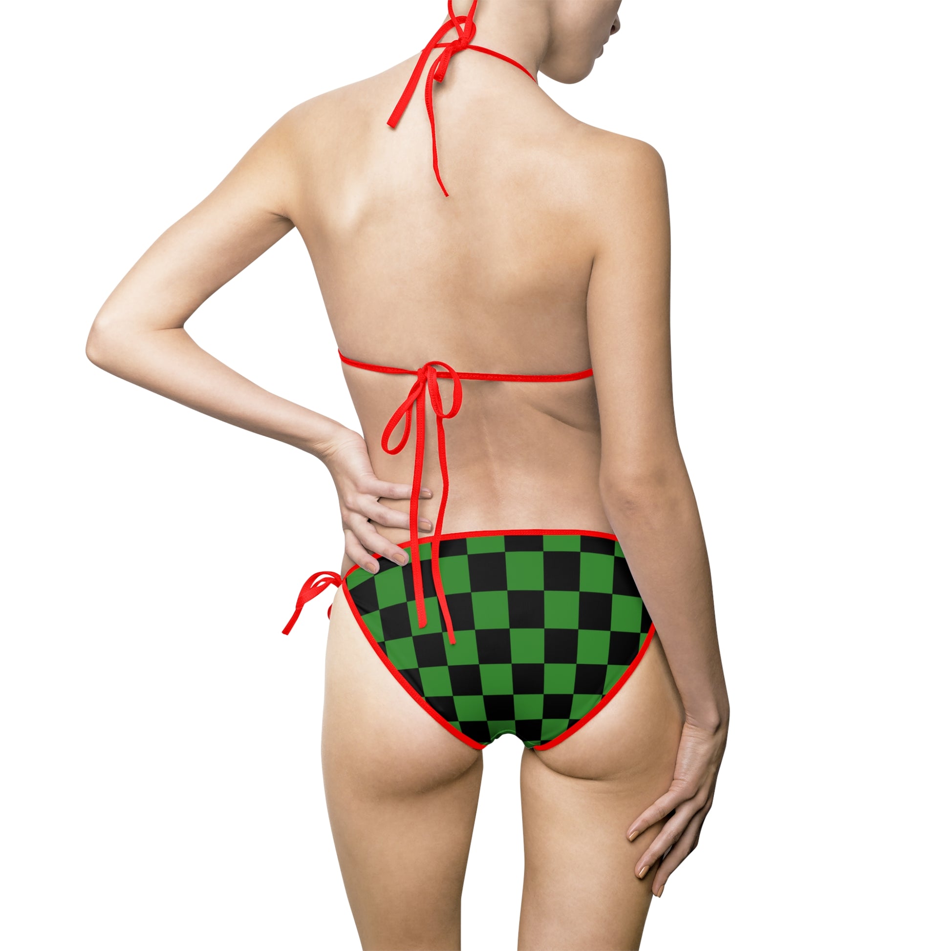 Checkerboard Green and Black Women's Bikini Swimsuit (AOP), Artsulli - Art is Long, Life is Short, All Over Prints, , , , , , , 