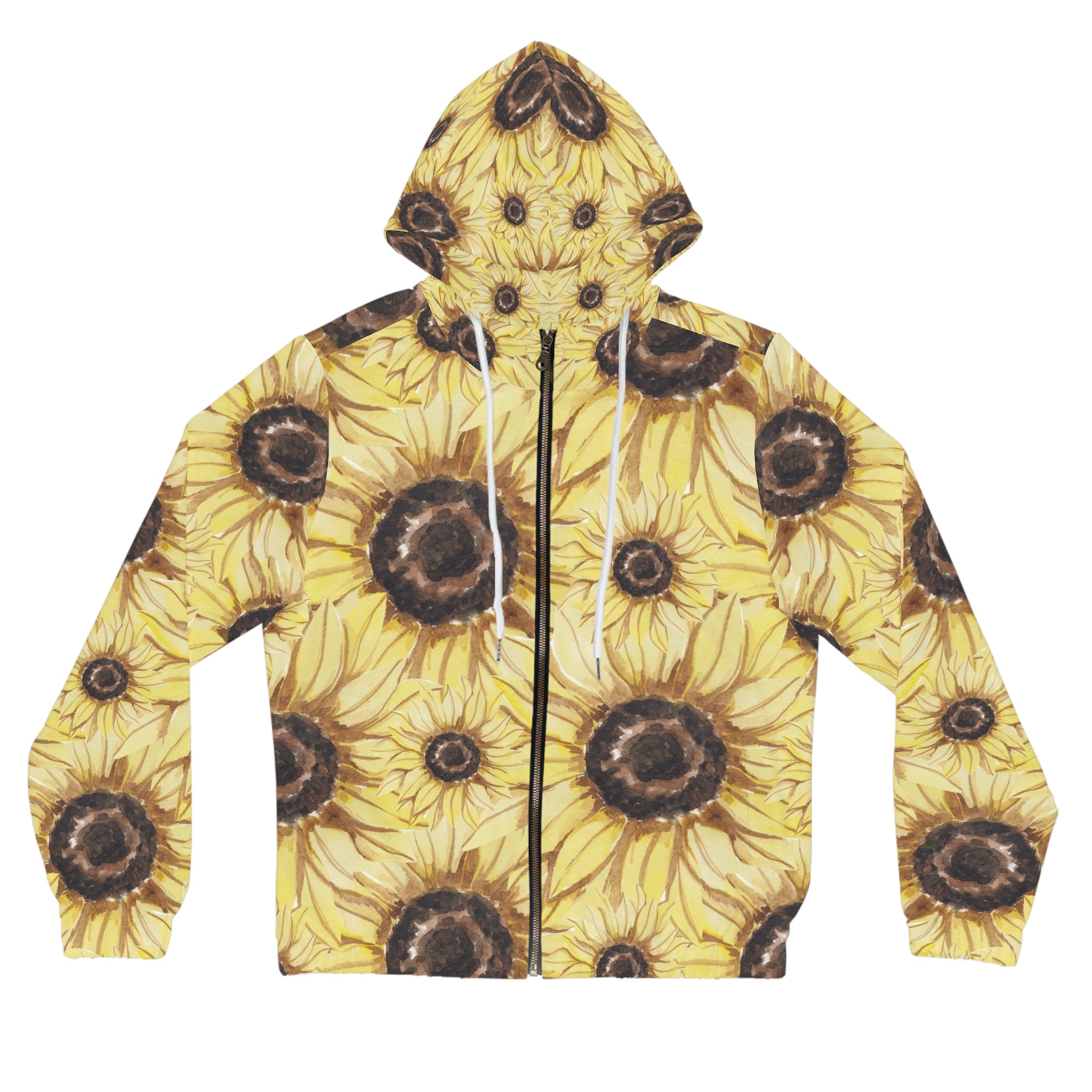 Retro Anime Sunflower Women’s Full-Zip Hoodie (AOP), Artsulli - Art is Long, Life is Short, All Over Prints, Size, XS, Color, White, , , 28389689084150276021