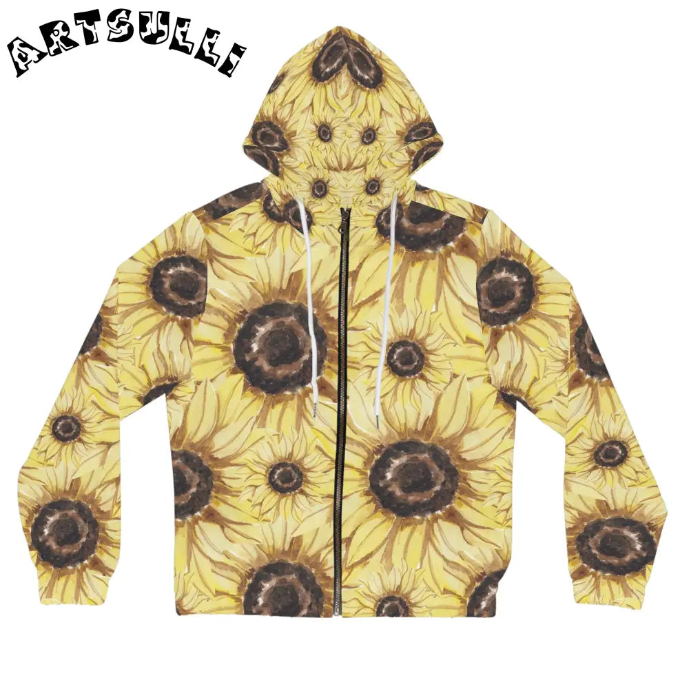 JAKKOUTTHEBXX Retro Anime Sunflower Women’s Full-Zip Hoodie (AOP)