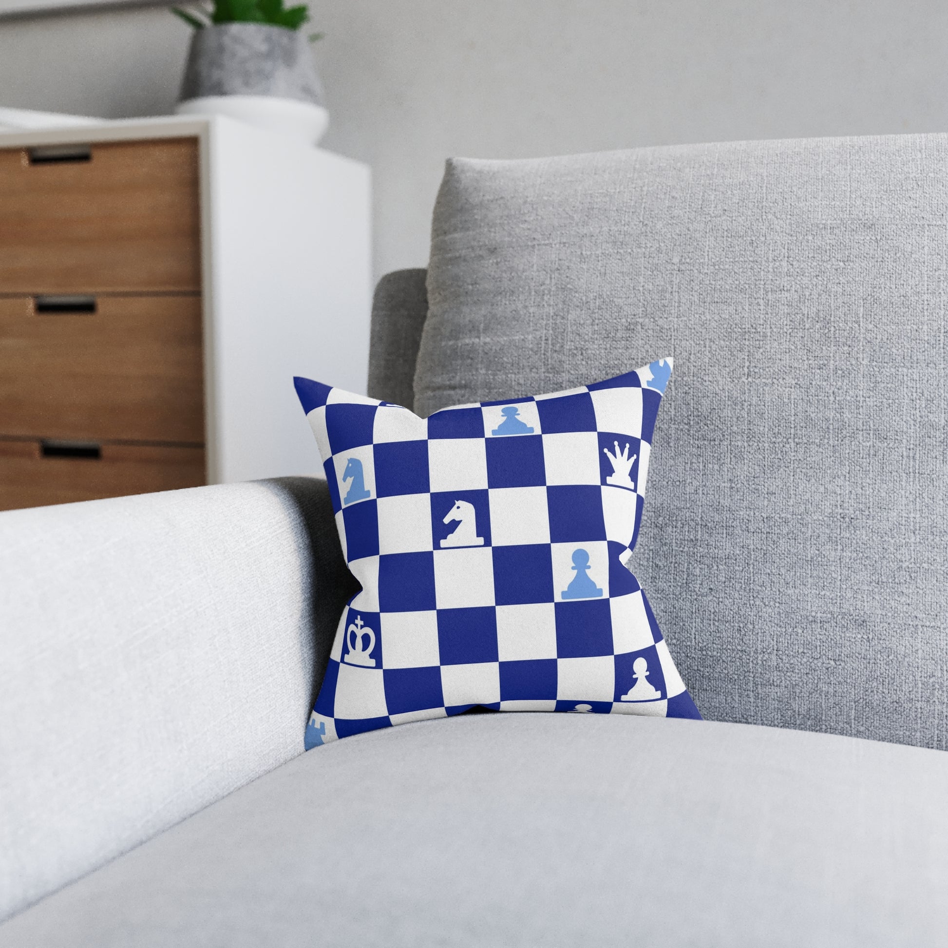Chessboard Navy Blue Square Pillow, Artsulli - Art is Long, Life is Short, Home Decor, , , , , , , 