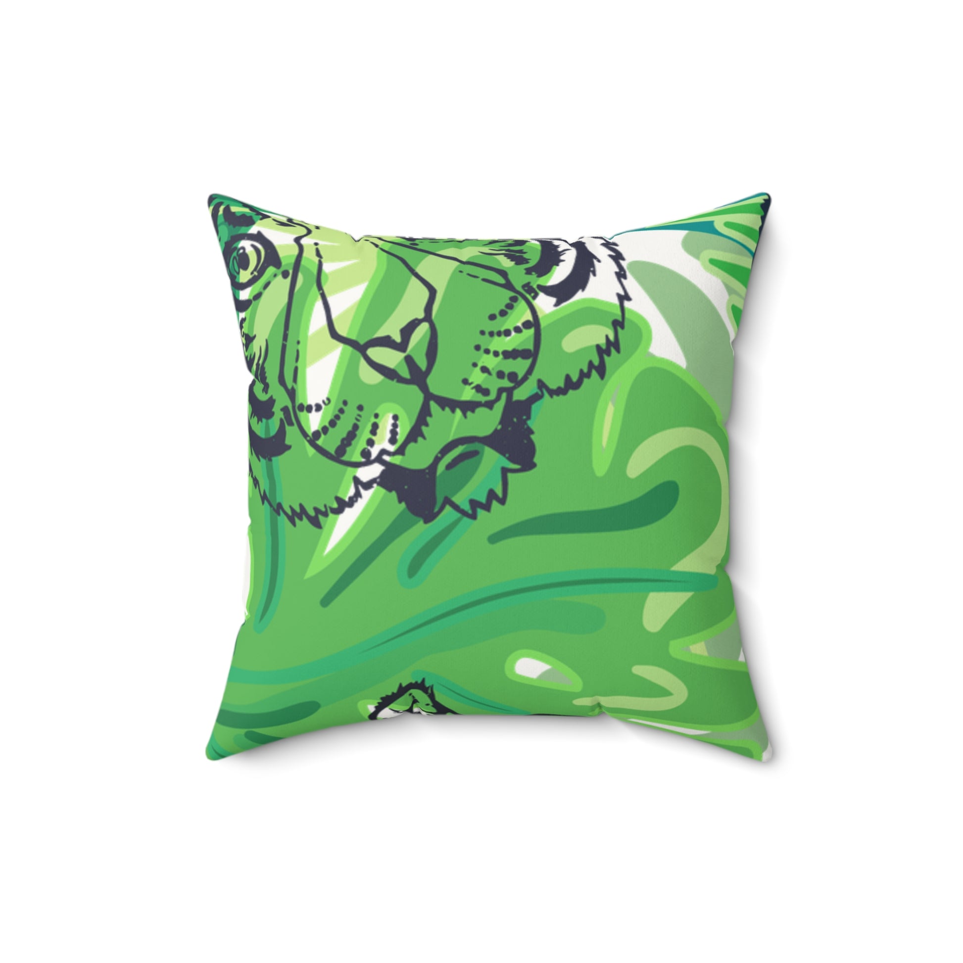 Tropical Jungle Tigers Green Faux Suede Square Pillow, Artsulli - Art is Long, Life is Short, Home Decor, Size, 16" × 16", , , , , 14787485988996