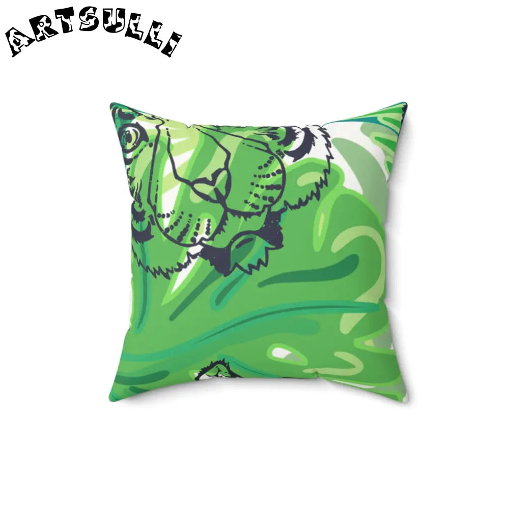 JAKKOUTTHEBXX Tropical Jungle Tigers Green Faux Suede Square Pillow