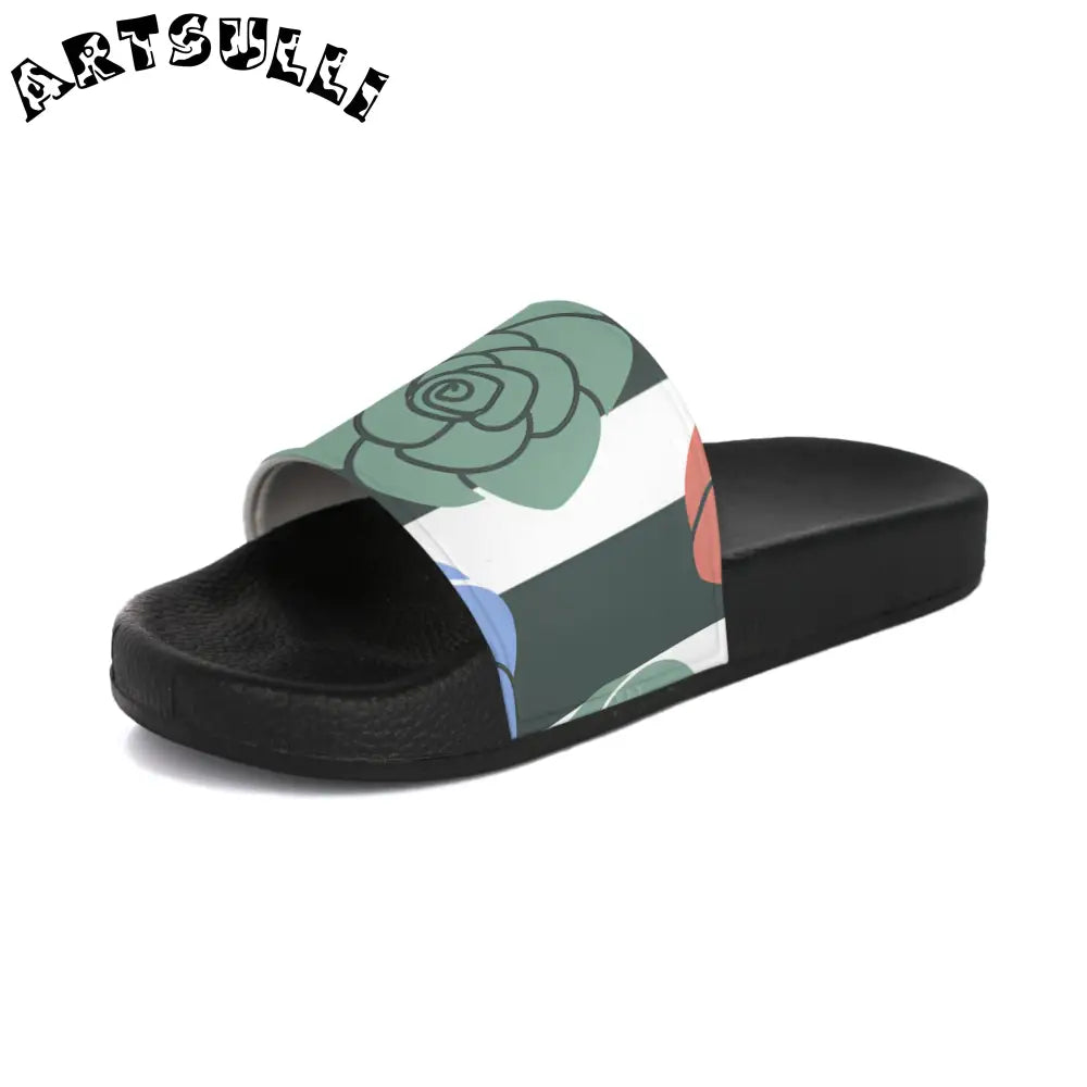 JAKKOUTTHEBXX Stripes x Roses Black and White Women’s Slide Sandals