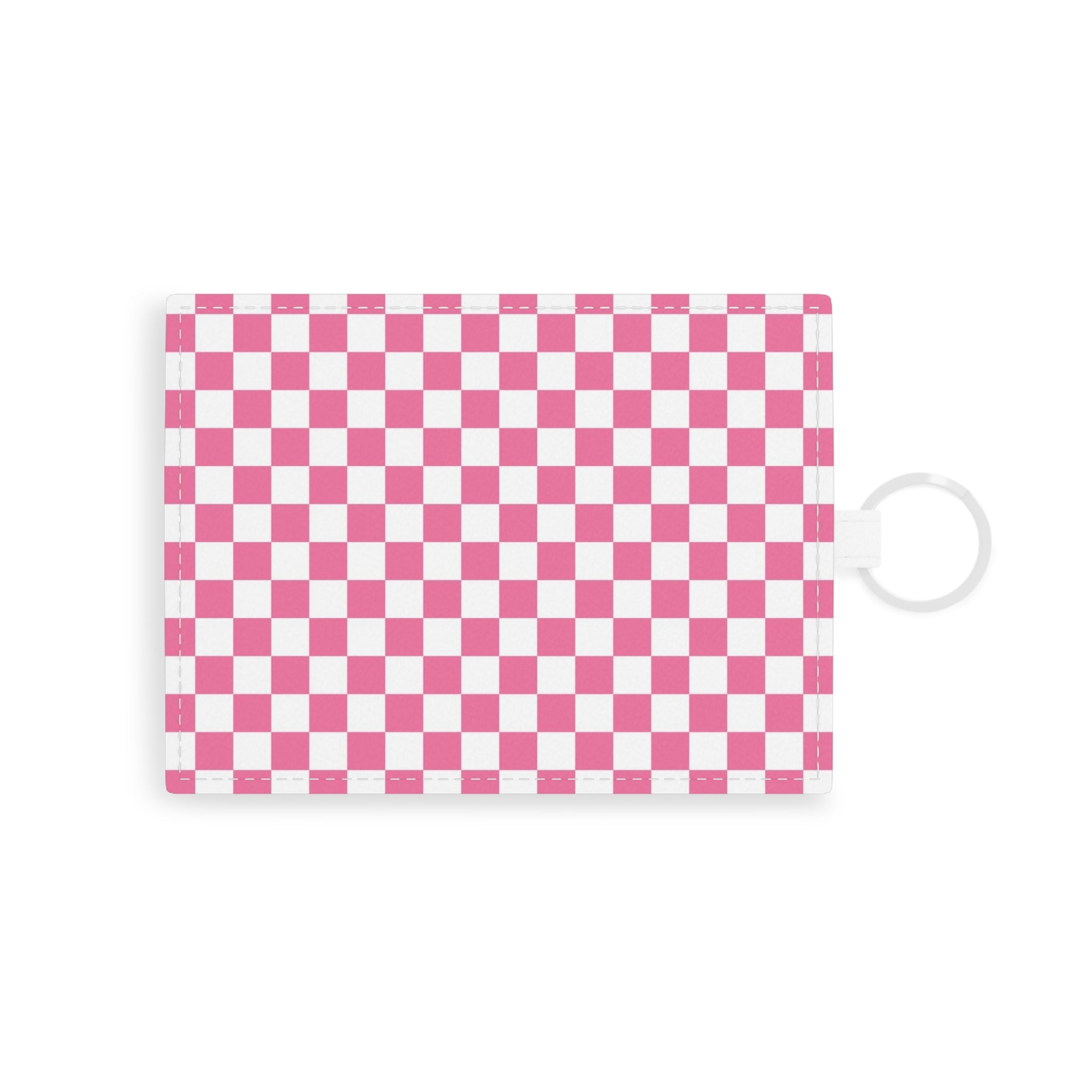 Yuyushiki Pink Check Saffiano Leather Card Holder, Artsulli - Art is Long, Life is Short, Accessories, Size, One size, Color, White, , , 24456955245958491856