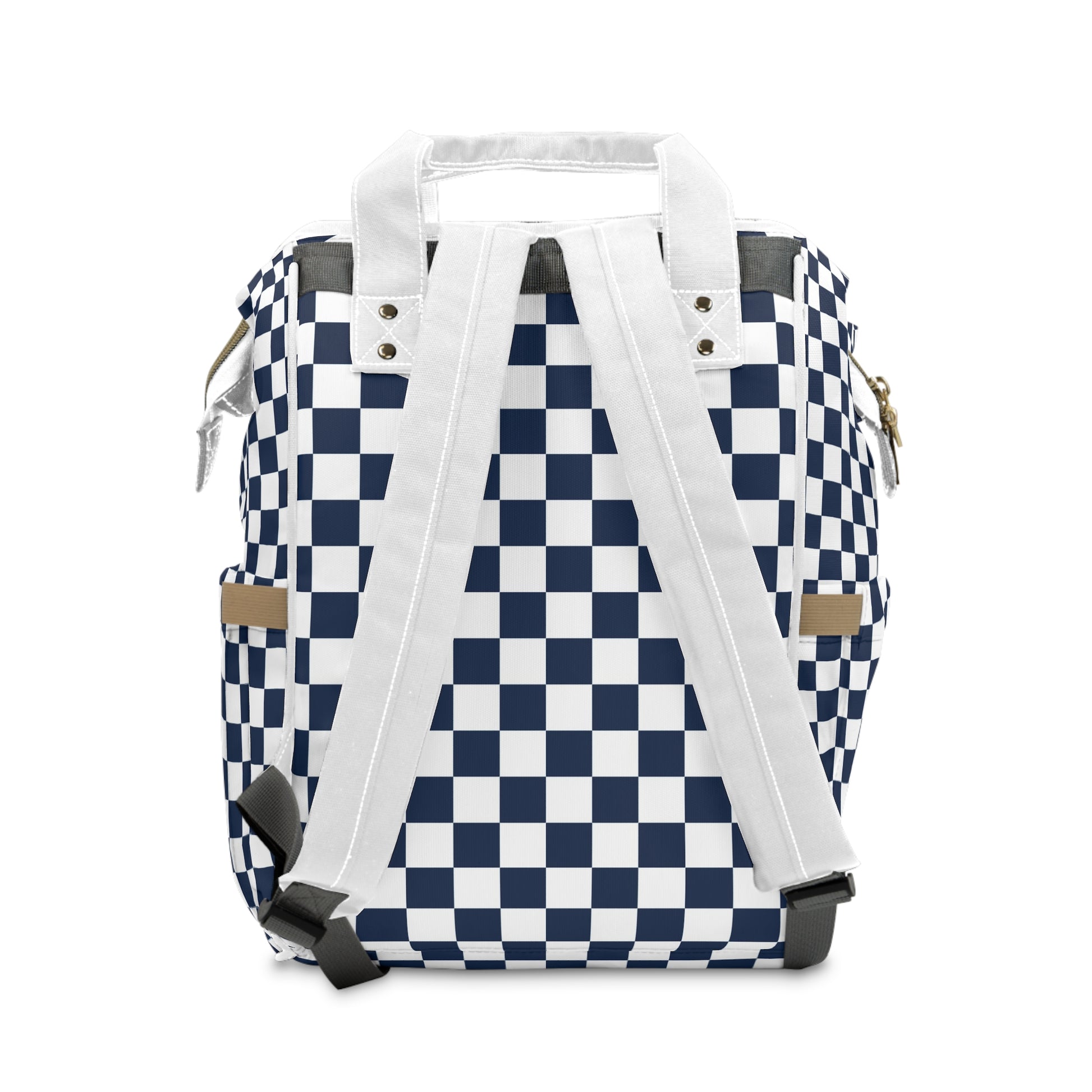 Checkerboard White and Navy Blue Multifunctional Diaper Backpack, Artsulli - Art is Long, Life is Short, Bags, , , , , , , 