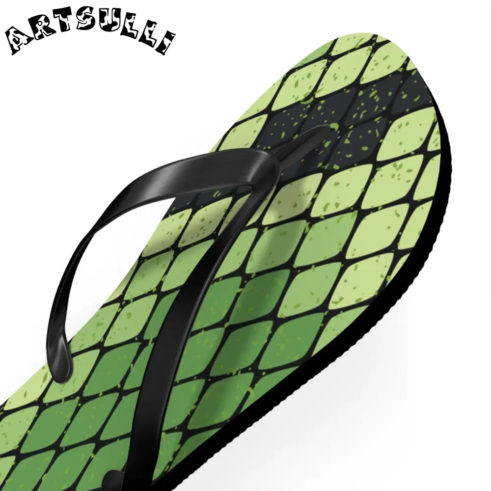 JAKKOUTTHEBXX Snake Skin Green and Black Flip Flops JAKKOUTTHEBXX
