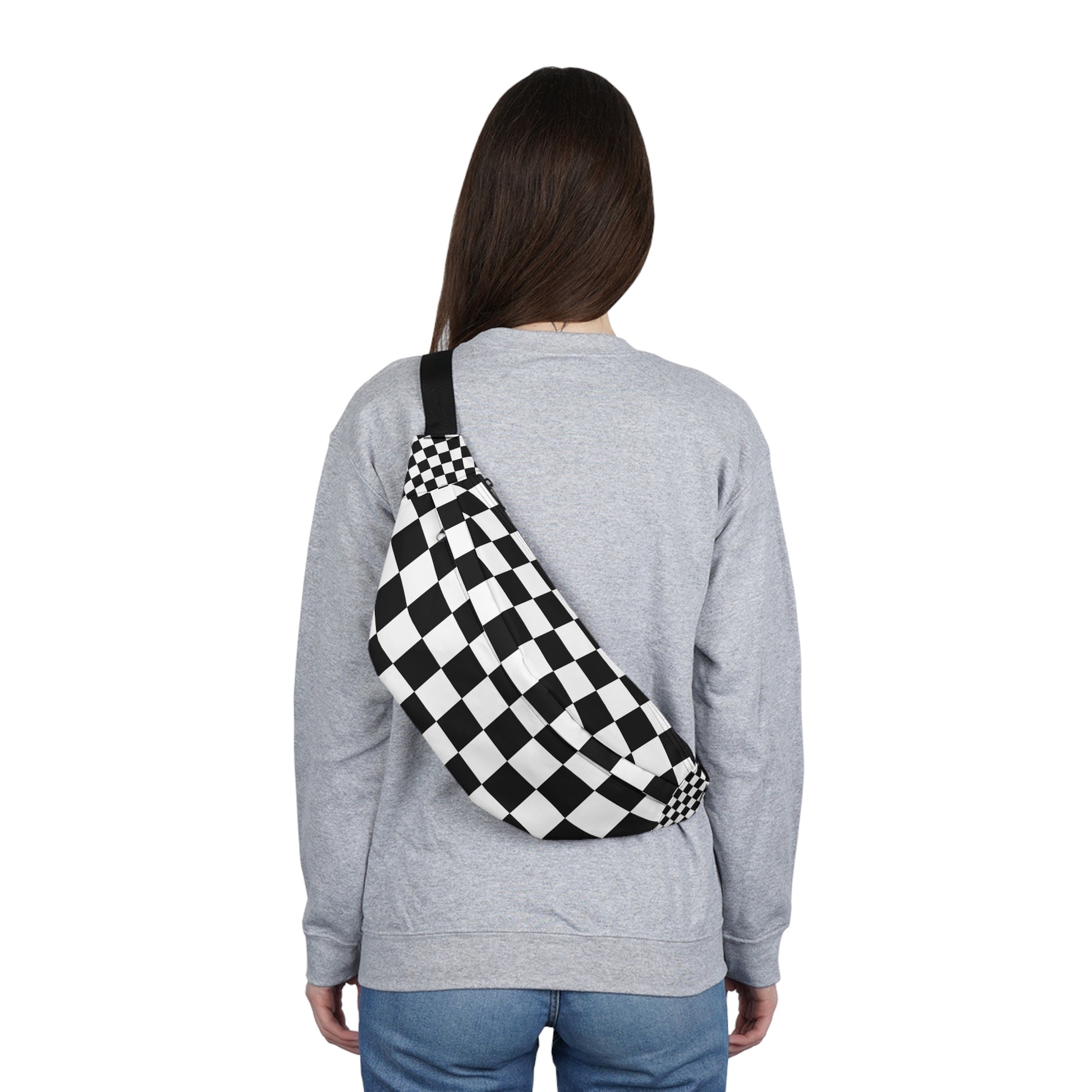 Checkerboard Black and White Large Fanny Pack, Artsulli - Art is Long, Life is Short, Bags, , , , , , , 