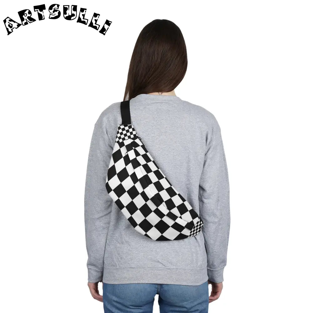 JAKKOUTTHEBXX Checkerboard Black and White Large Fanny Pack
