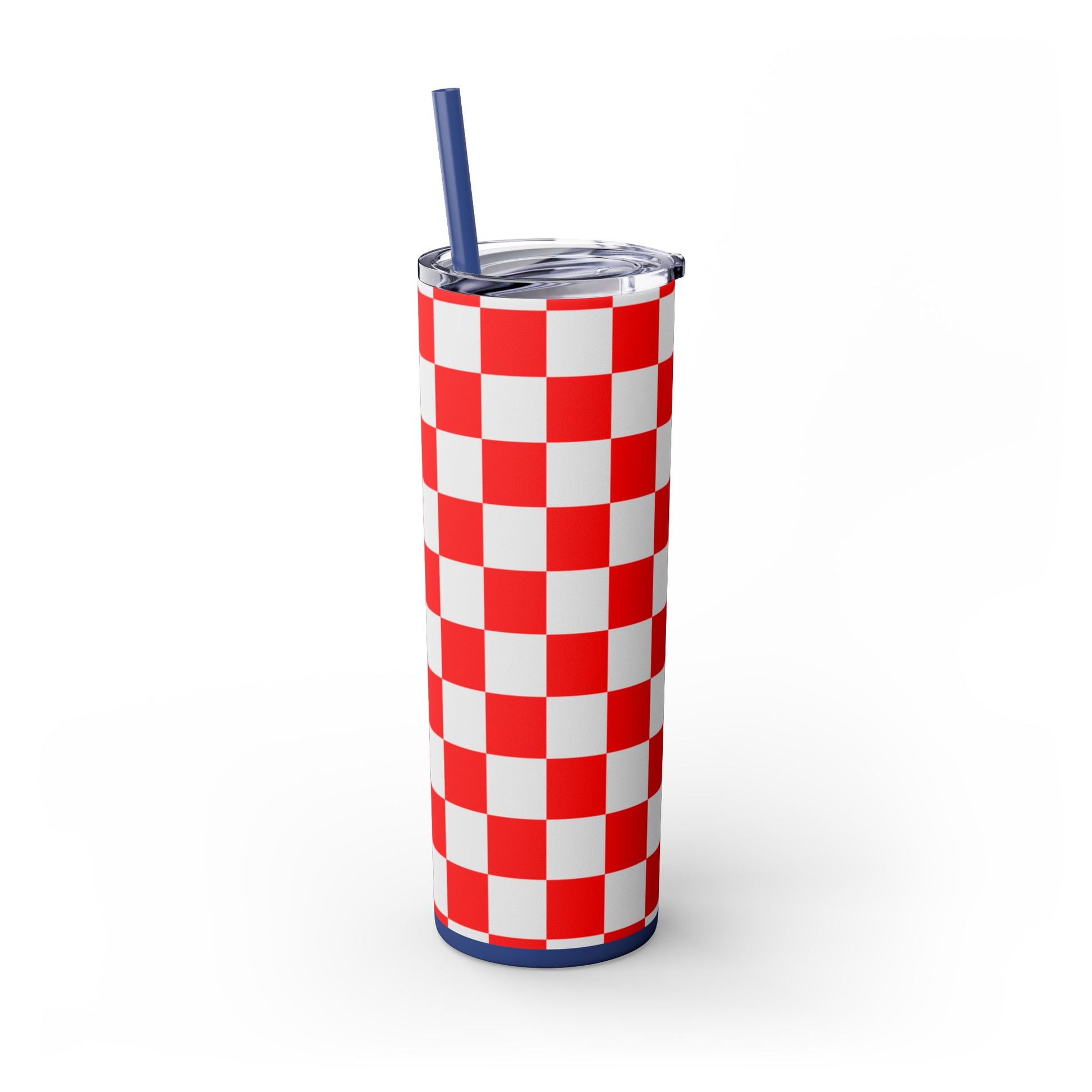 Checkerboard Red and White Skinny Tumbler with Straw, 20oz, Artsulli - Art is Long, Life is Short, Mug, , , , , , , 