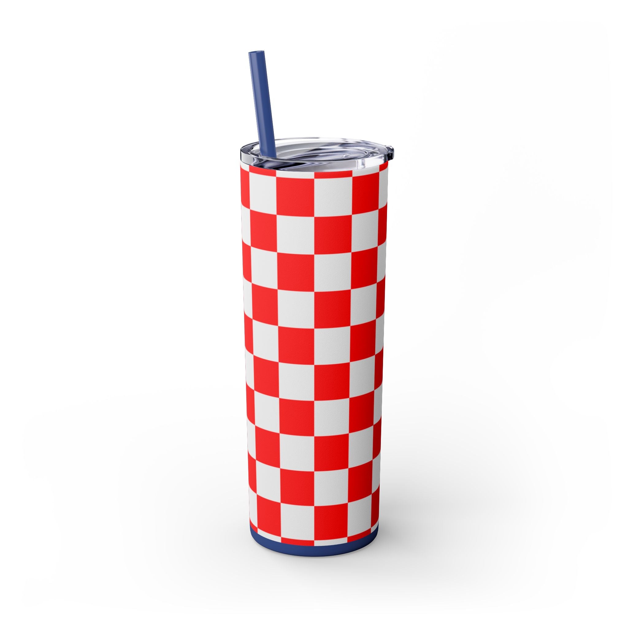 Checkerboard Red and White Skinny Tumbler with Straw, 20oz, Artsulli - Art is Long, Life is Short, Mug, , , , , , , 