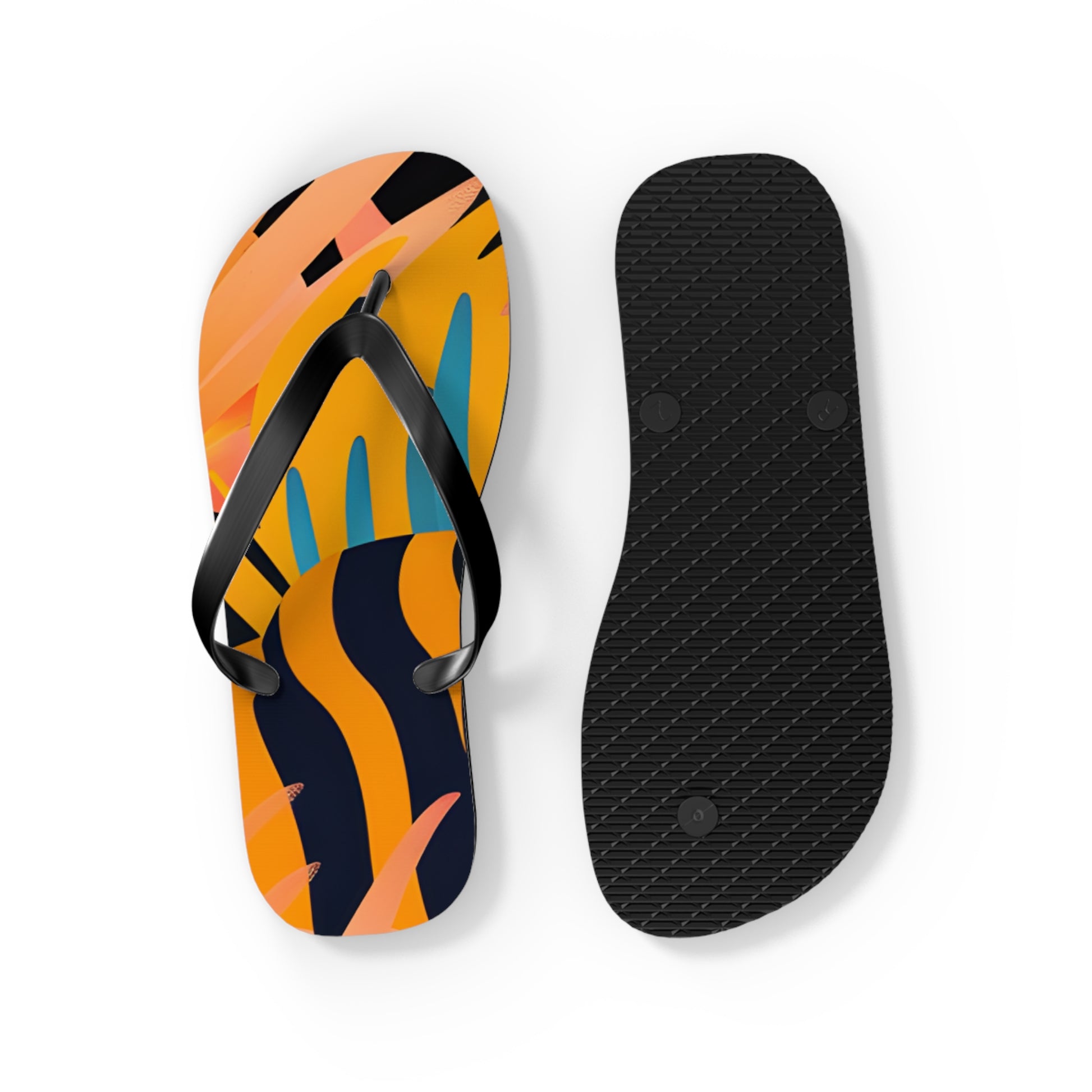 Palm Leaves x Zebra Stripes x  Tiger Stripes Orange and Blue Flip Flops, Artsulli - Art is Long, Life is Short, Shoes, , , , , , , 