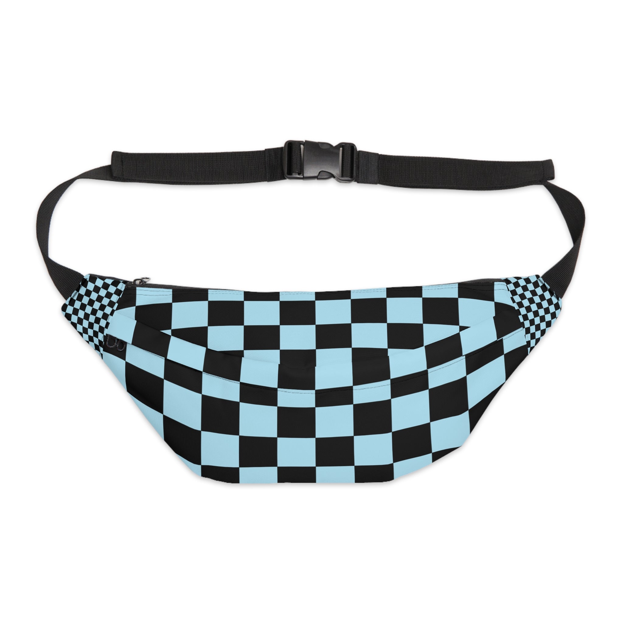 Checkerboard Black and Blue Large Fanny Pack, Artsulli - Art is Long, Life is Short, Bags, Size, 8" × 9" × 4'', , , , , 20516547398879209430