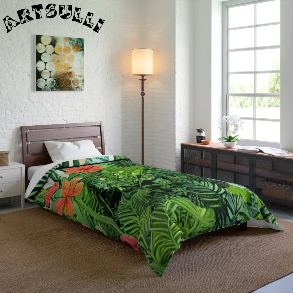 JAKKOUTTHEBXX Art Printed Tropical Foliage Blanket with Green Leaves