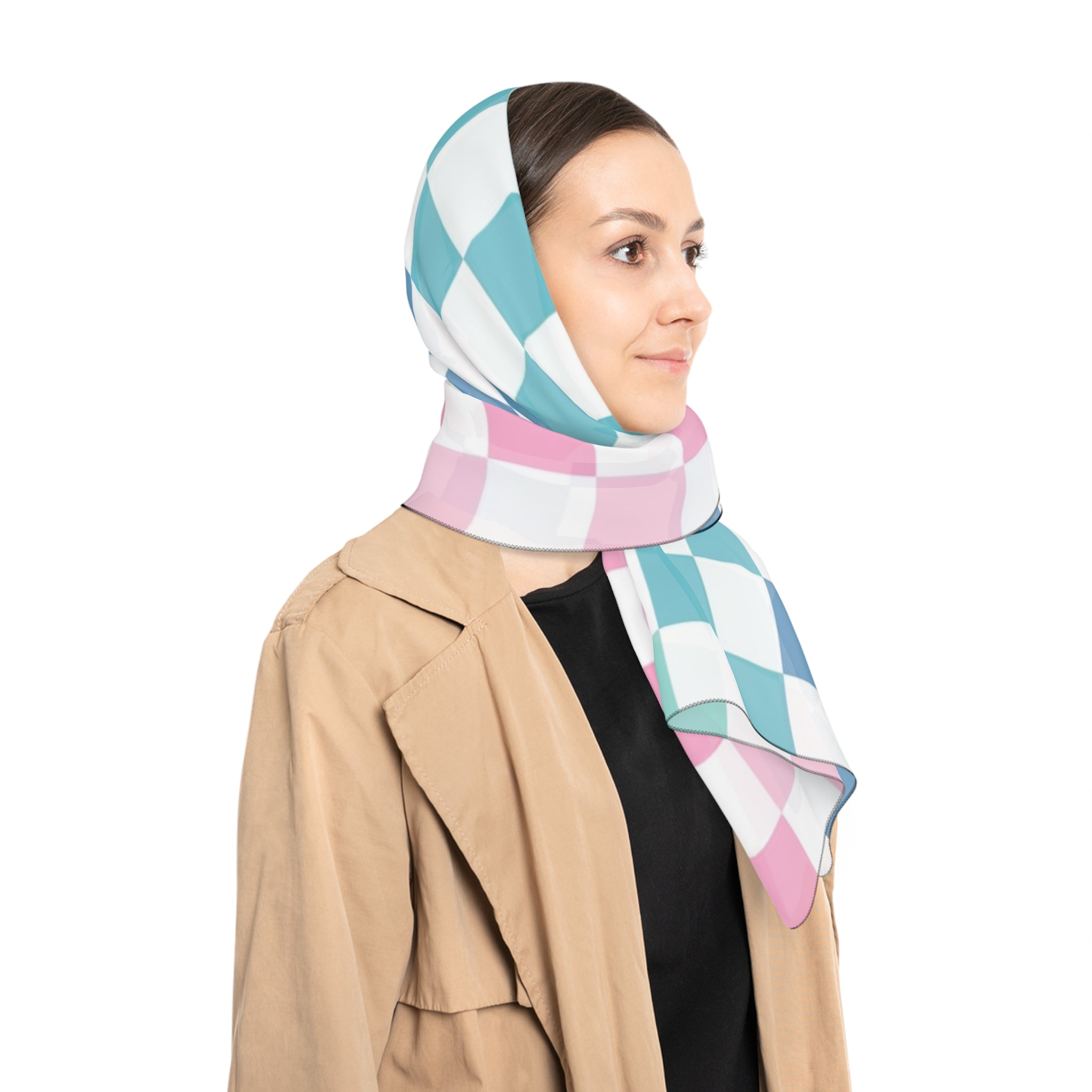Vaporwave Rainbow  Checkerboard Multi-Color Poly Scarf, Artsulli - Art is Long, Life is Short, Accessories, , , , , , , 
