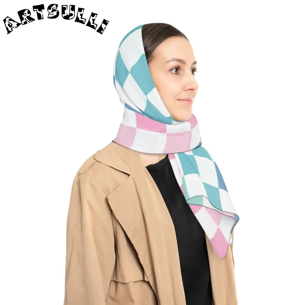 JAKKOUTTHEBXX Vaporwave Rainbow Checkerboard Multi-Color Poly Scarf