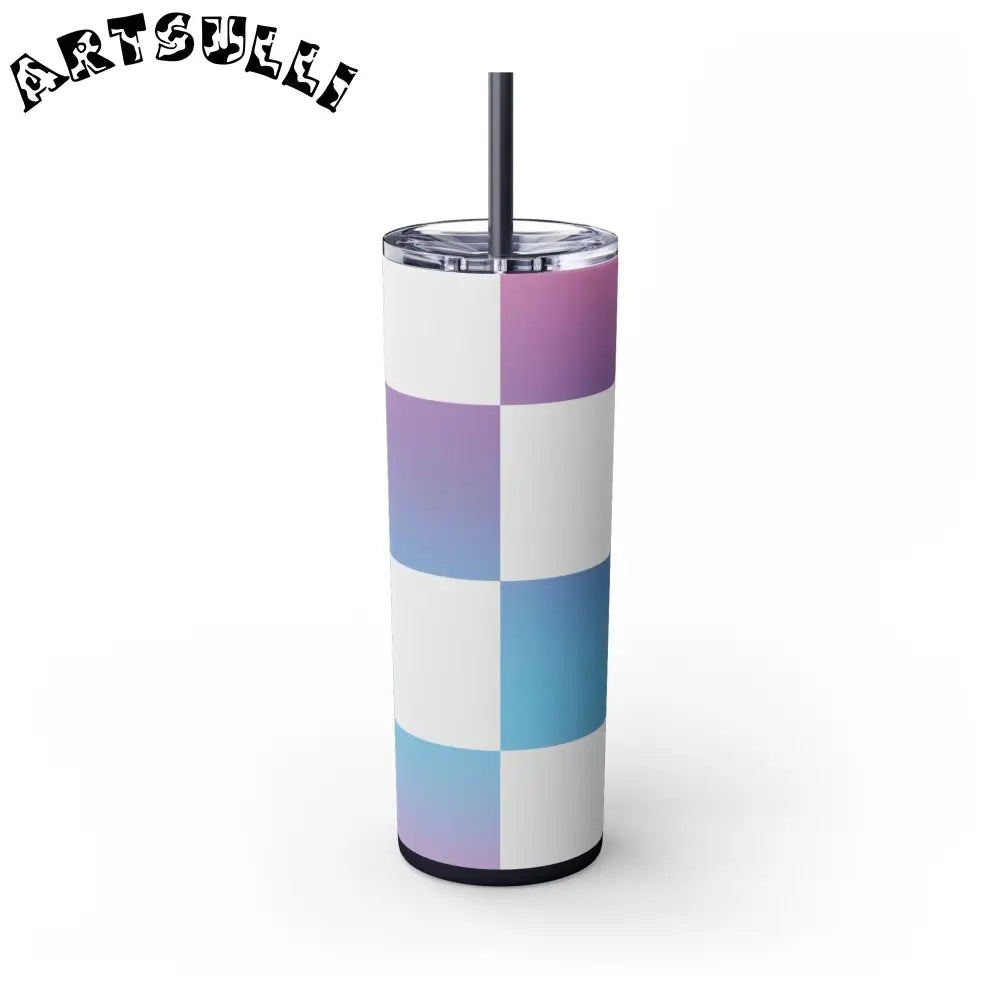 JAKKOUTTHEBXX Vaporwave Check Skinny Tumbler with Straw 20oz