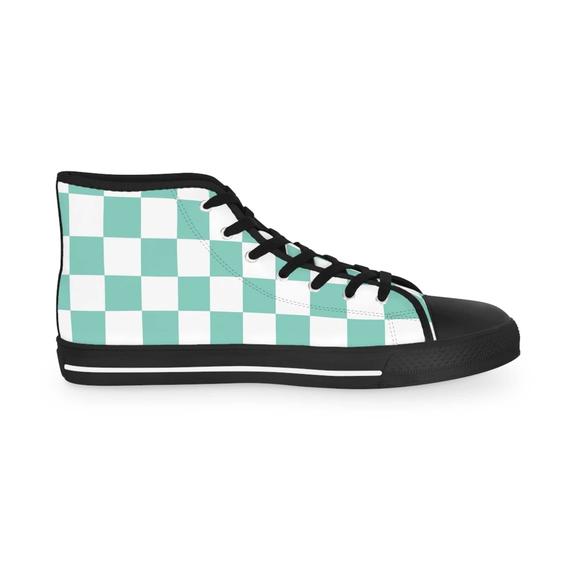 Checkerboard Light Green Men's High Top Sneakers, Artsulli - Art is Long, Life is Short, Shoes, , , , , , , 