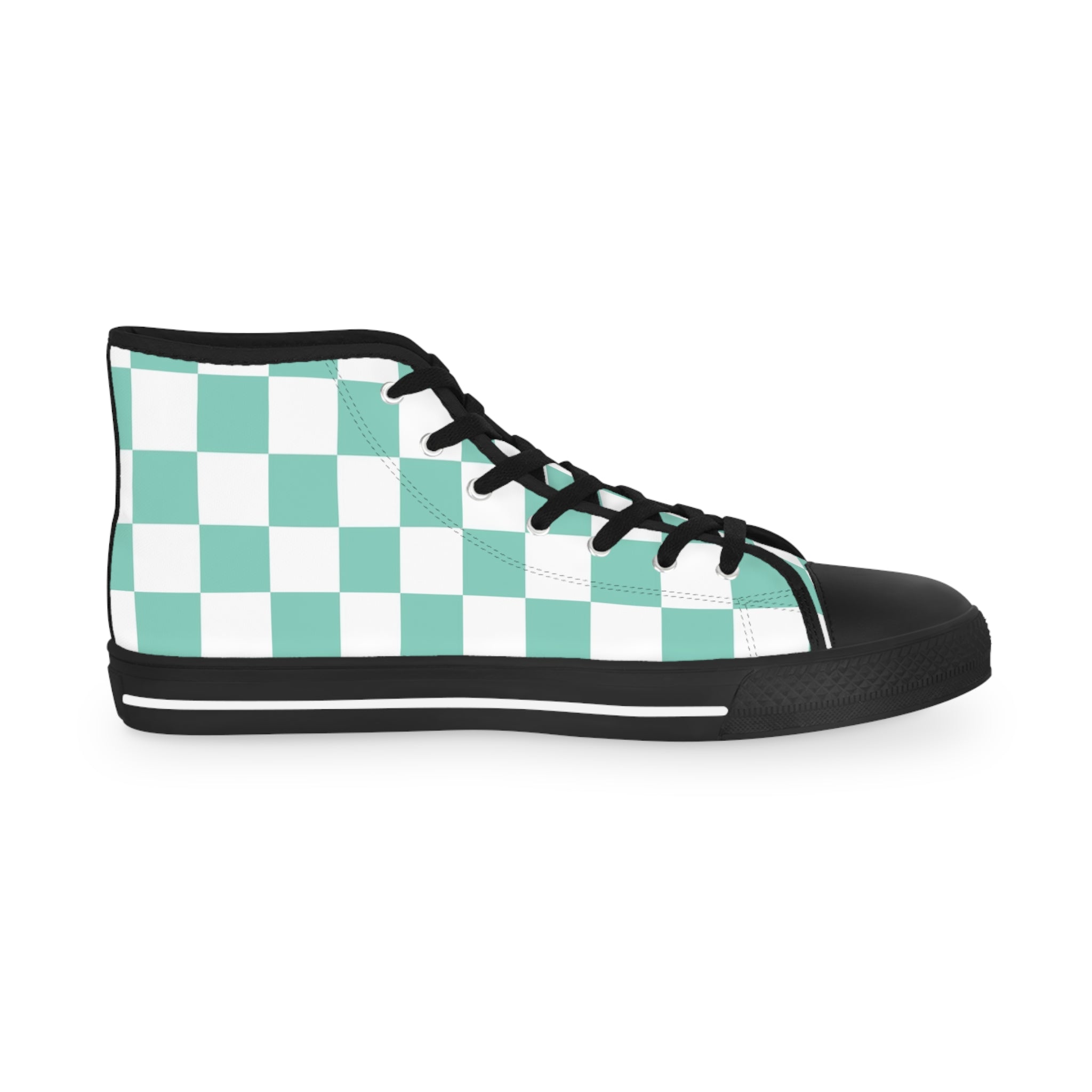 Checkerboard Light Green Men's High Top Sneakers, Artsulli - Art is Long, Life is Short, Shoes, , , , , , , 