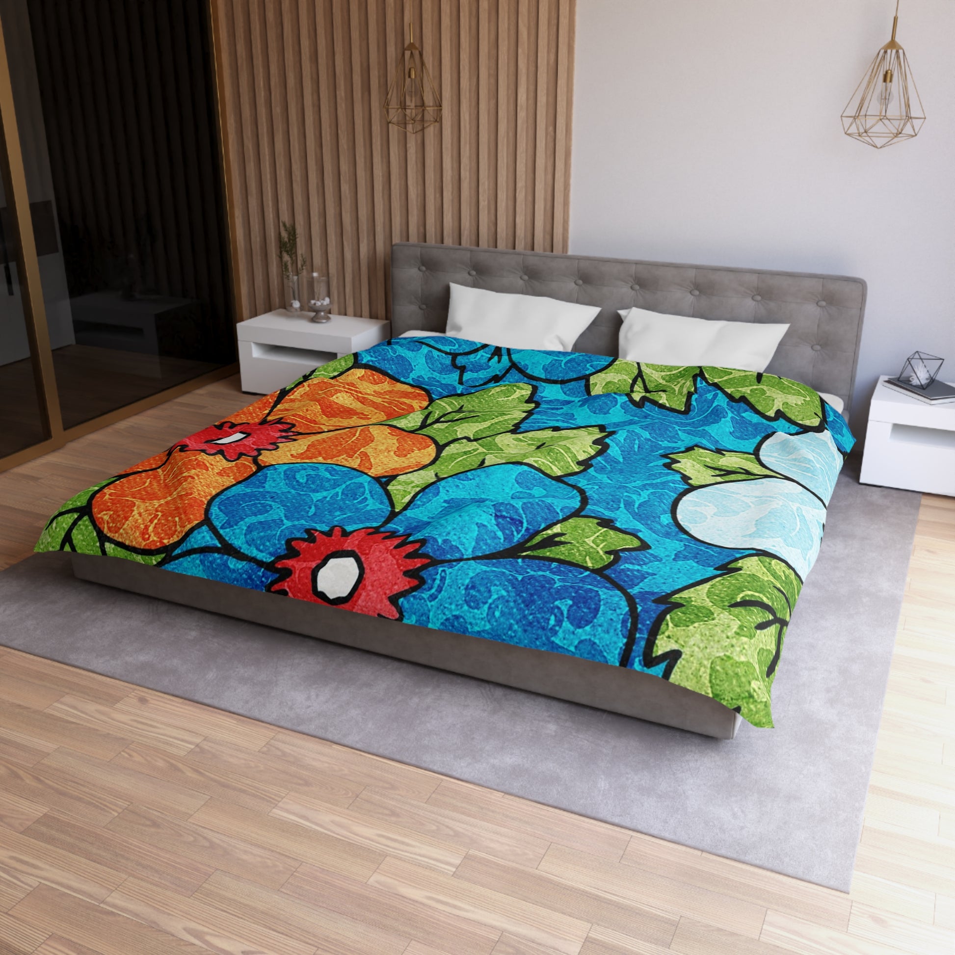 Blue Orange Groovy Microfiber Duvet Cover, Artsulli - Art is Long, Life is Short, Home Decor, , , , , , , 