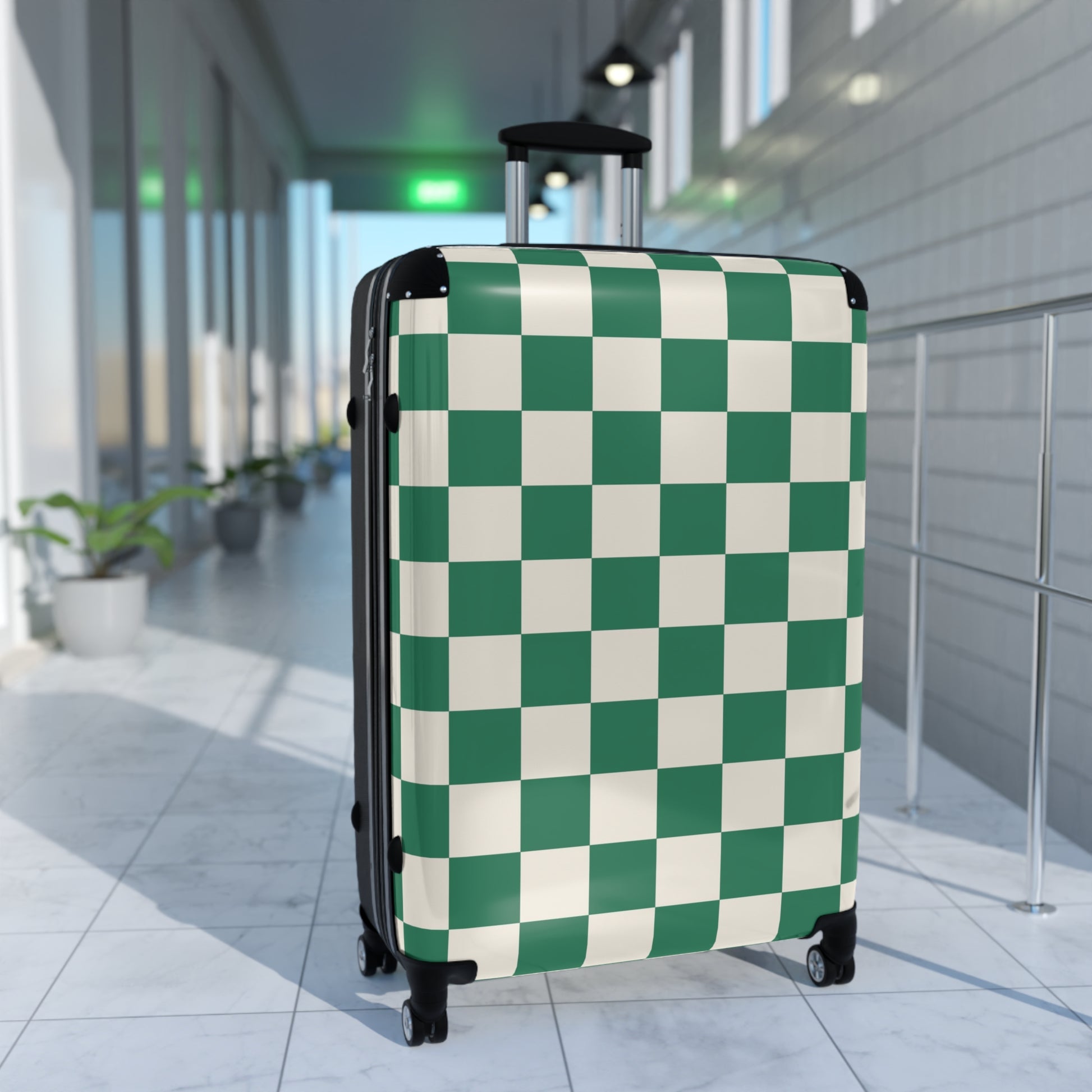 Checkerboard Dark Green Suitcase, Artsulli - Art is Long, Life is Short, Bags, , , , , , , 