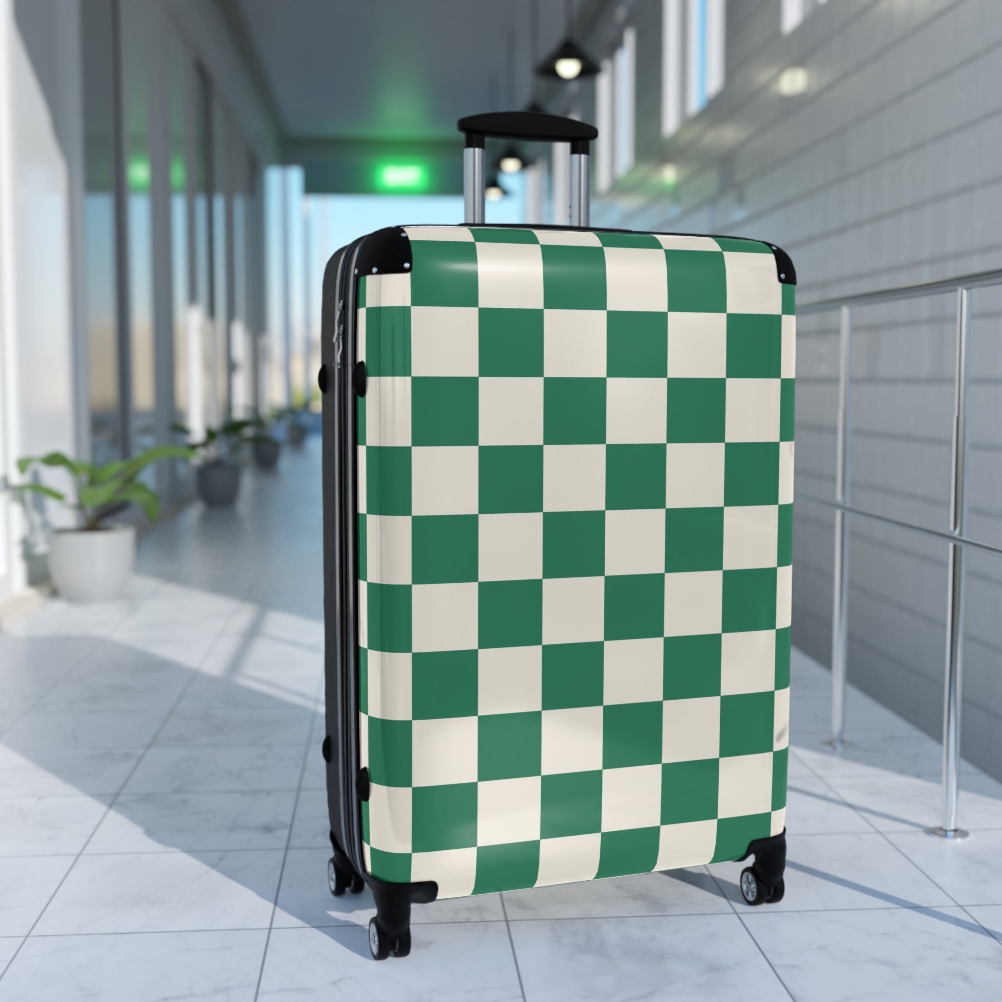 Checkerboard Dark Green Suitcase, Artsulli - Art is Long, Life is Short, Bags, , , , , , , 