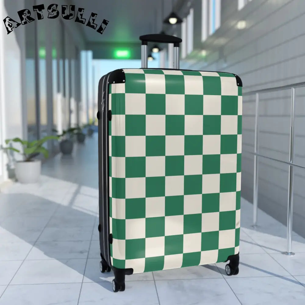 JAKKOUTTHEBXX Checkerboard Dark Green Suitcase JAKKOUTTHEBXX