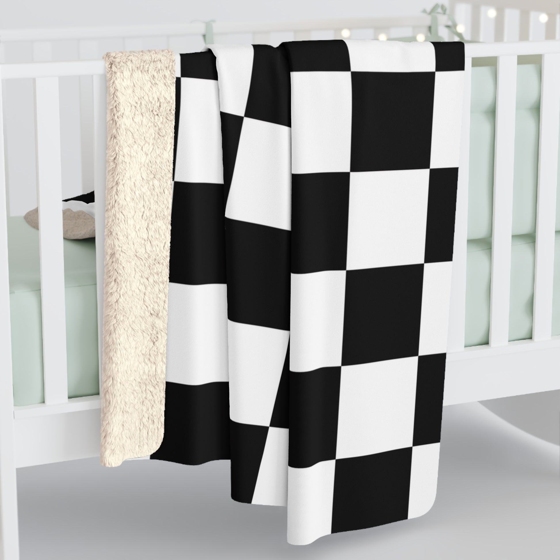 Checkerboard Black and White Sherpa Fleece Blanket, Artsulli - Art is Long, Life is Short, Home Decor, , , , , , , 