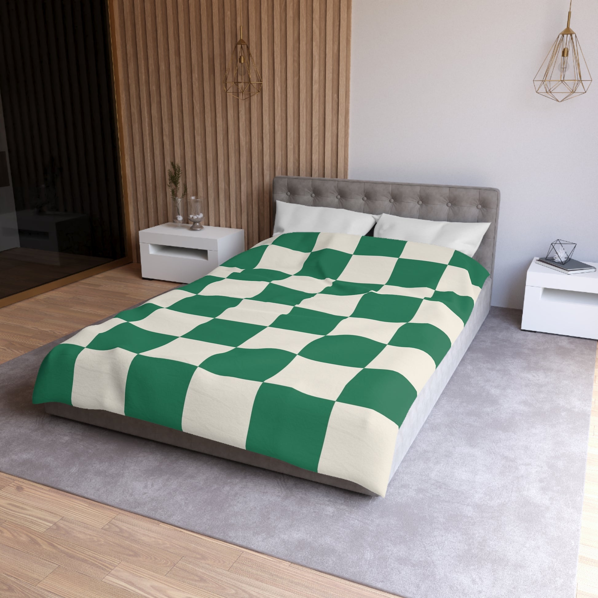 Checkerboard Dark Green Microfiber Duvet Cover, Artsulli - Art is Long, Life is Short, Home Decor, , , , , , , 