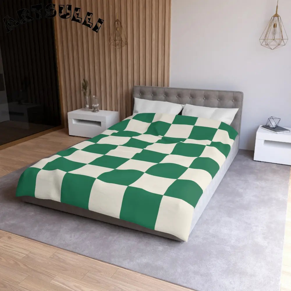 JAKKOUTTHEBXX Checkerboard Dark Green Microfiber Duvet Cover