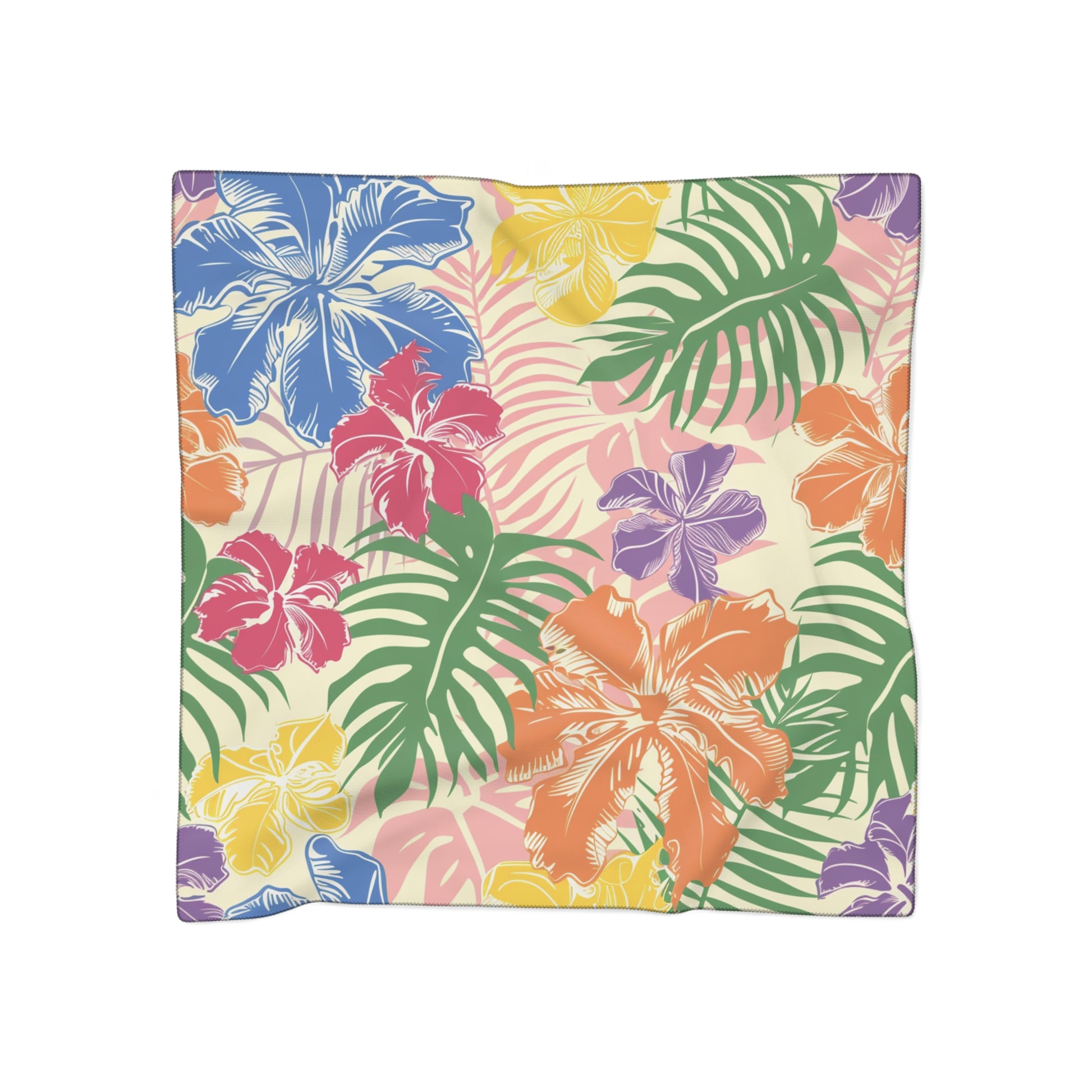 Blooming Tropical Flowers Poly Scarf, Artsulli - Art is Long, Life is Short, Accessories, Color, Poly chiffon, Size, 50" × 50", , , 25771994601705439301