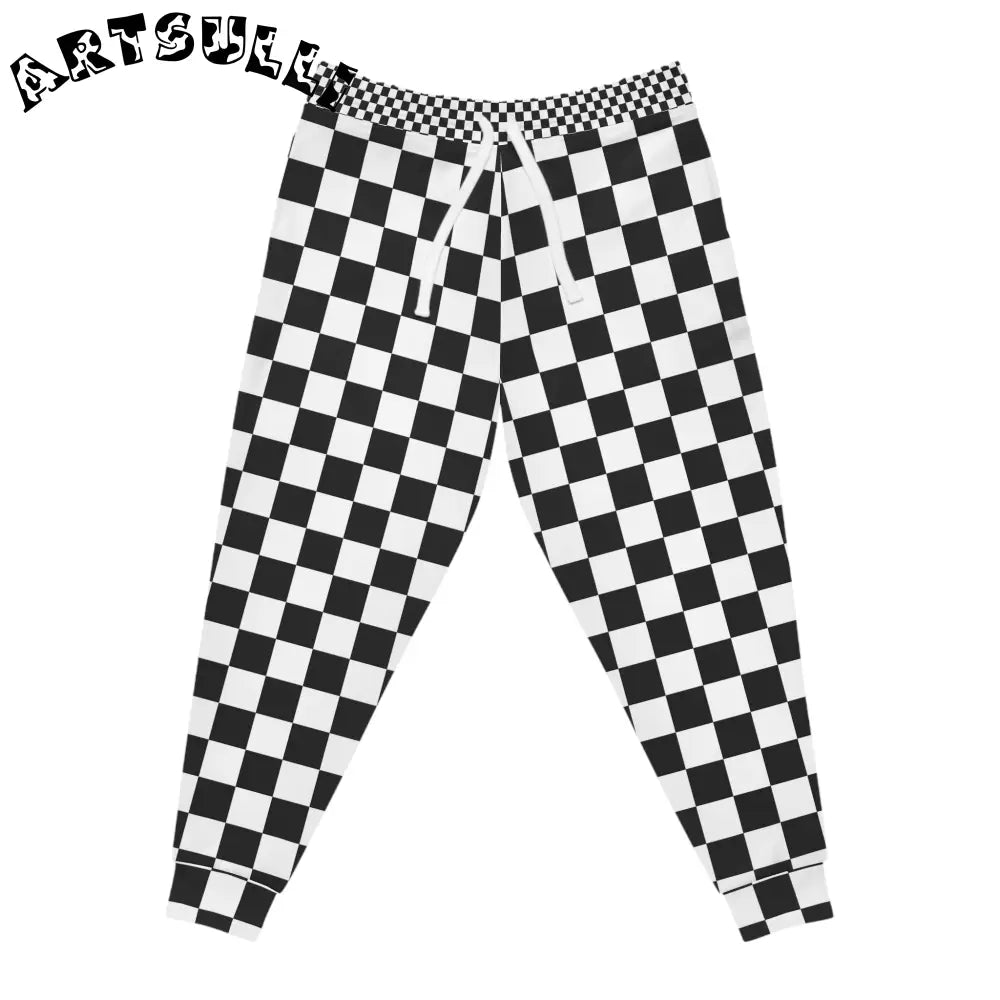 JAKKOUTTHEBXX Checkerboard White and Black Athletic Joggers (AOP)