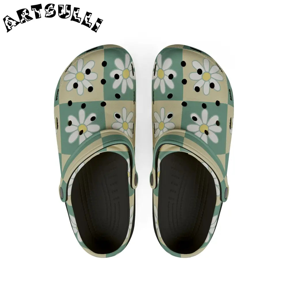 JAKKOUTTHEBXX Retro Daisy Checkerboard Green and Tan EVA Foam Rubber