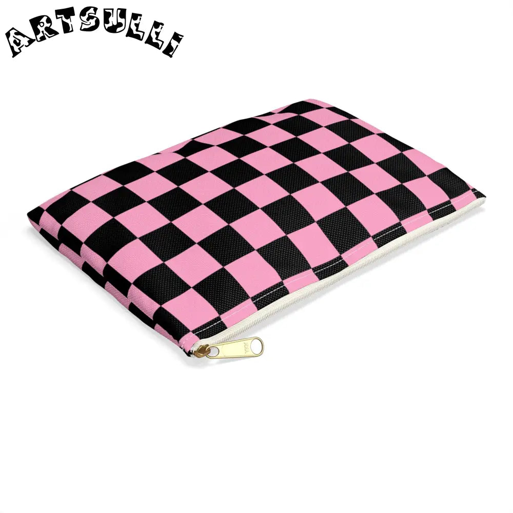 JAKKOUTTHEBXX Checkerboard Black and Pink Accessory Pouch