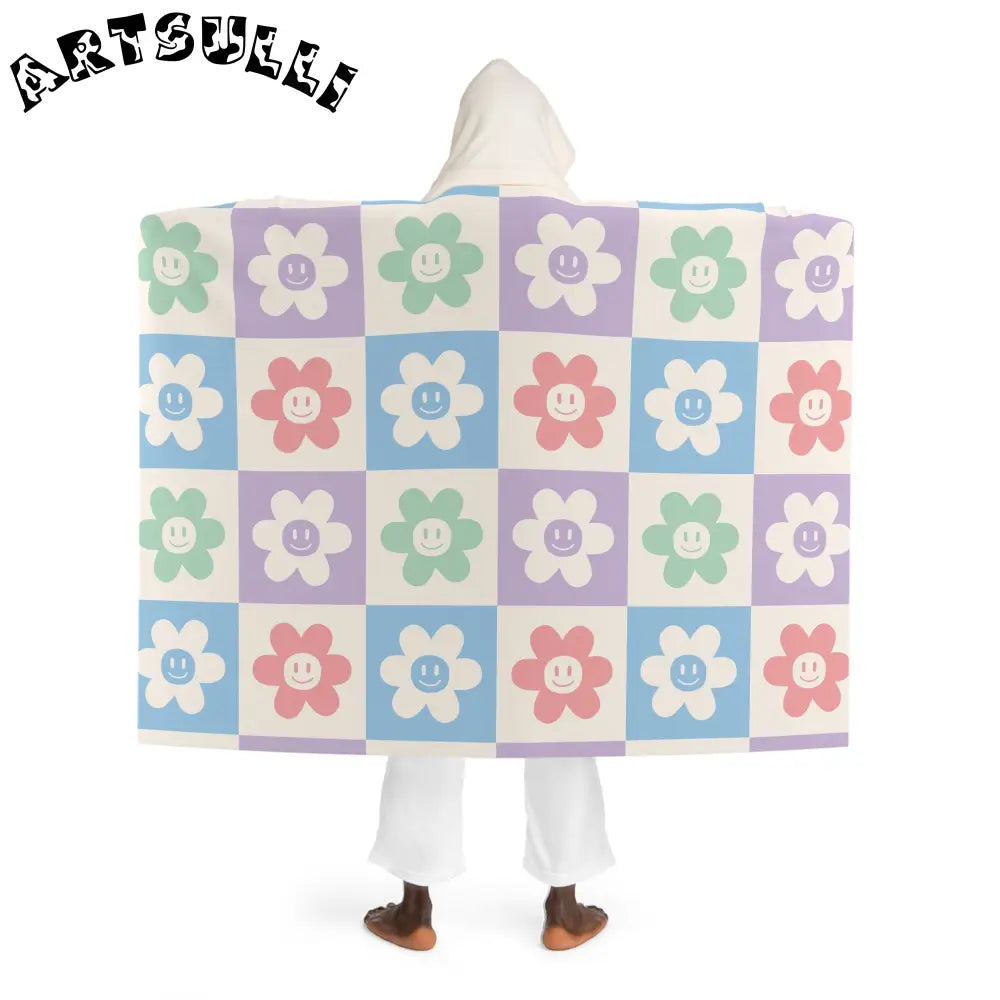 JAKKOUTTHEBXX Checkerboard Smiley Flower Hooded Fleece Blanket 2025